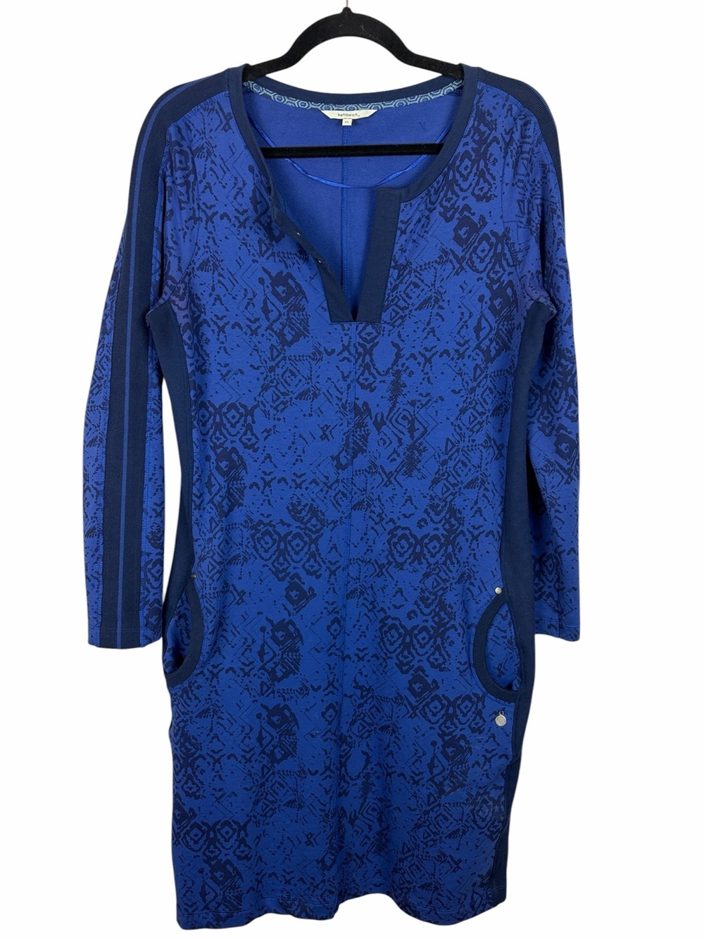 Sandwich Blue Abstract Print Pocket Knit Dress XL Cotton Stretch Tunic Dress